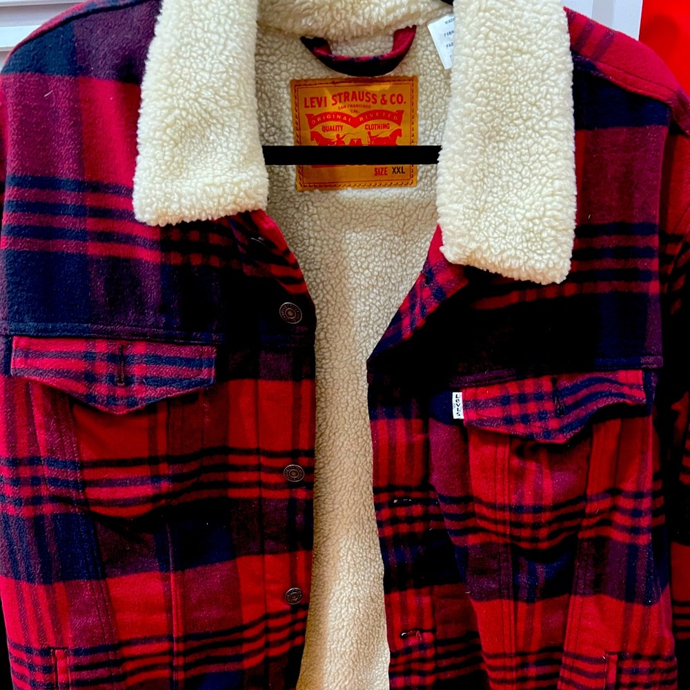 RESERVED Levi sherpa lined plaid shirt jacket